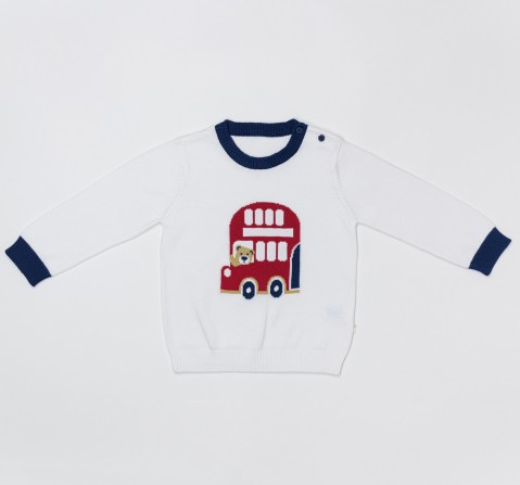Boys Full Sleeve Sweater Hamleys Bus-White