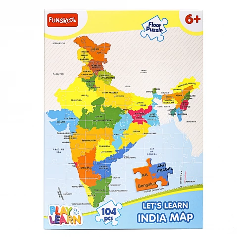 Funskool Floor Puzzle Lets Learn Indian Map, 104PCs, 6Y+, Multicolour