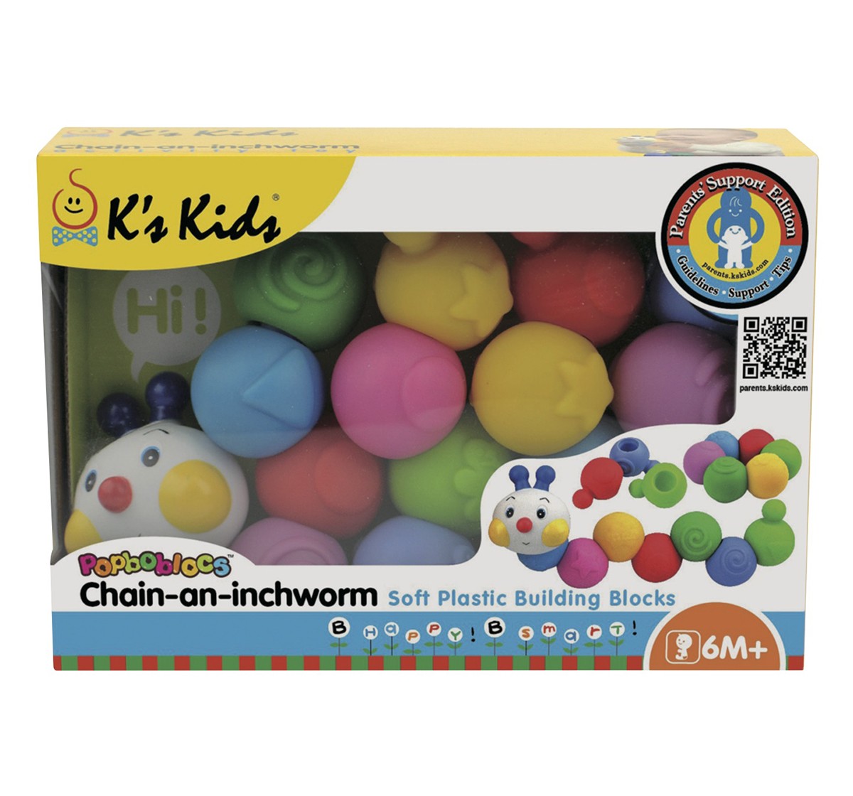 K'S Kids Popbo Blocks - Chain-An-Inchworm, Multi Color Early Learner Toys for Kids age 1Y+ 