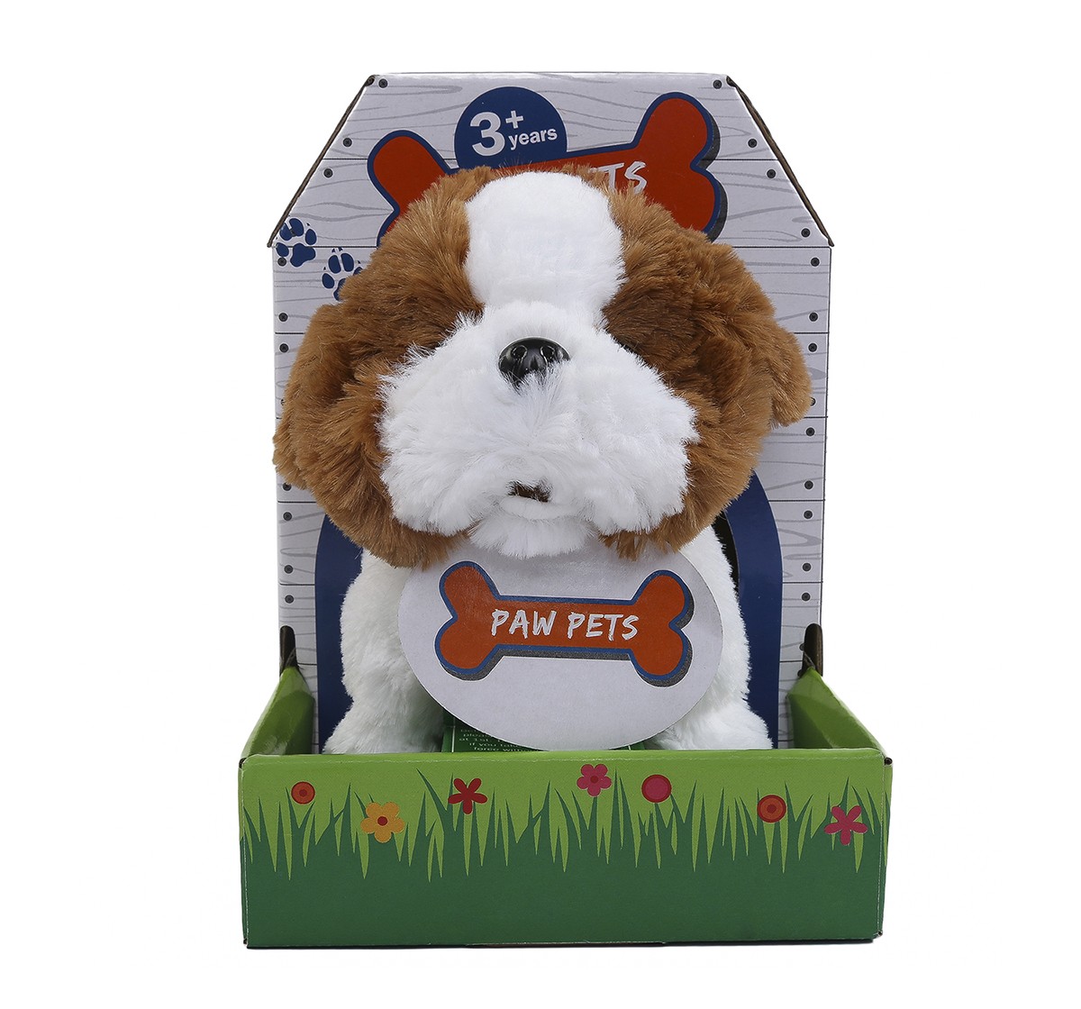 Rowan Baby Saint Bernard Interactive Plush Soft Dog for Kids age 3Y+ - 15 Cm (White And Brown) 