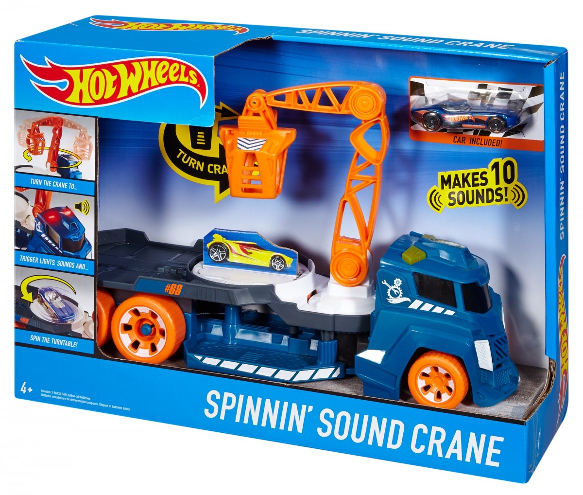 Hot Wheels Spinning Sound Crane Vehicle, Assorted, 4Y+