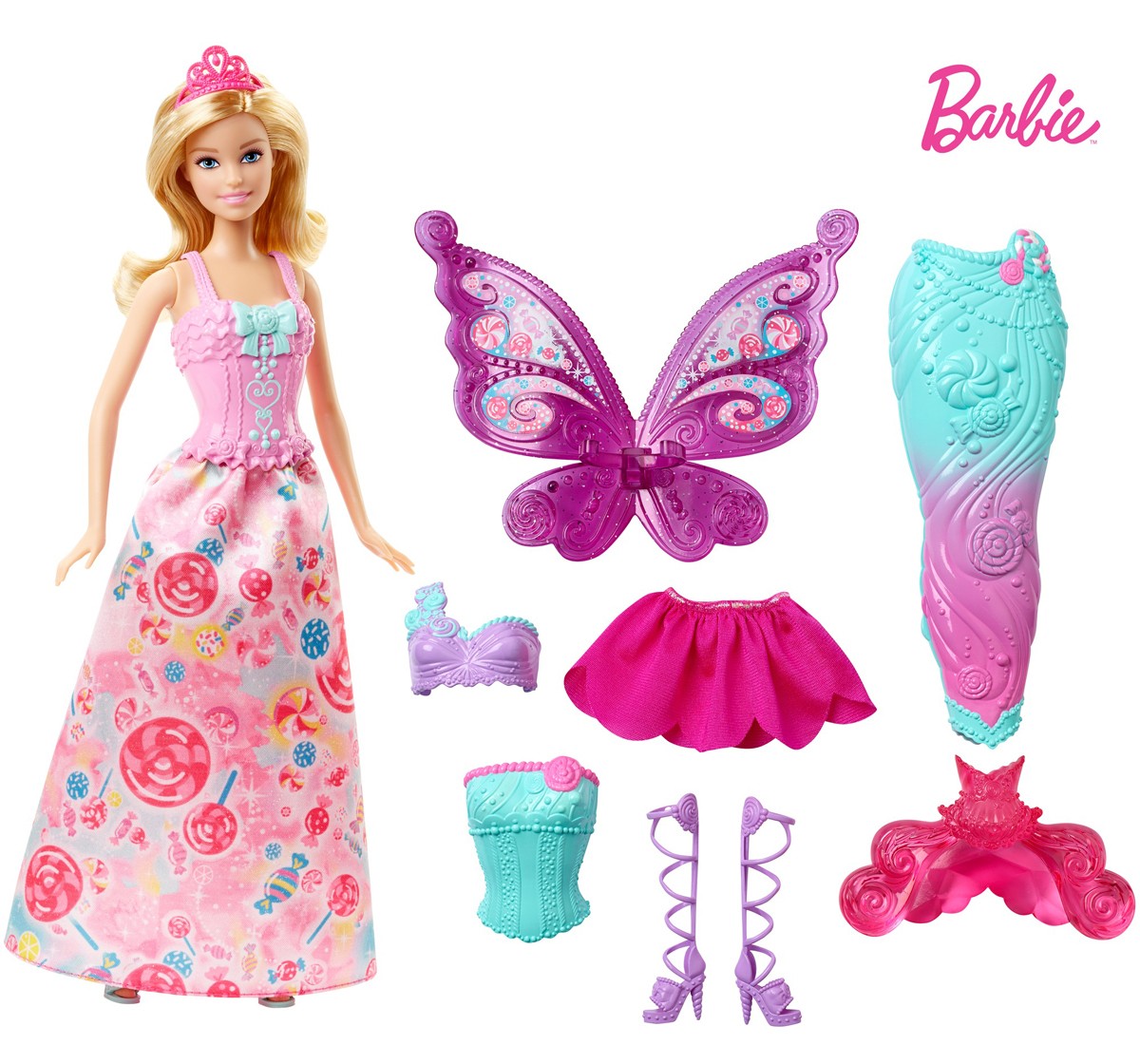 Barbie Doll and Fairytale Dress-Up Set, Clothes and Accessories for Princess, Mermaid and Fairy Characters, Kids for 3Y+, Multicolour