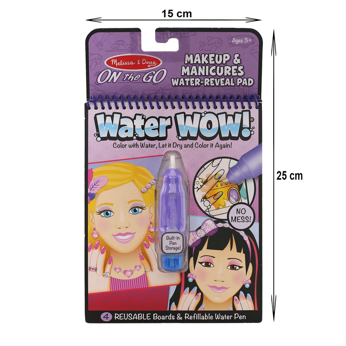Melissa & Doug On The Go Water Wow! Makeup & Manicures (Reusable Water-Reveal Activity Pad, Chunky-Size Water Pen) School Stationery for Kids age 3Y+ 
