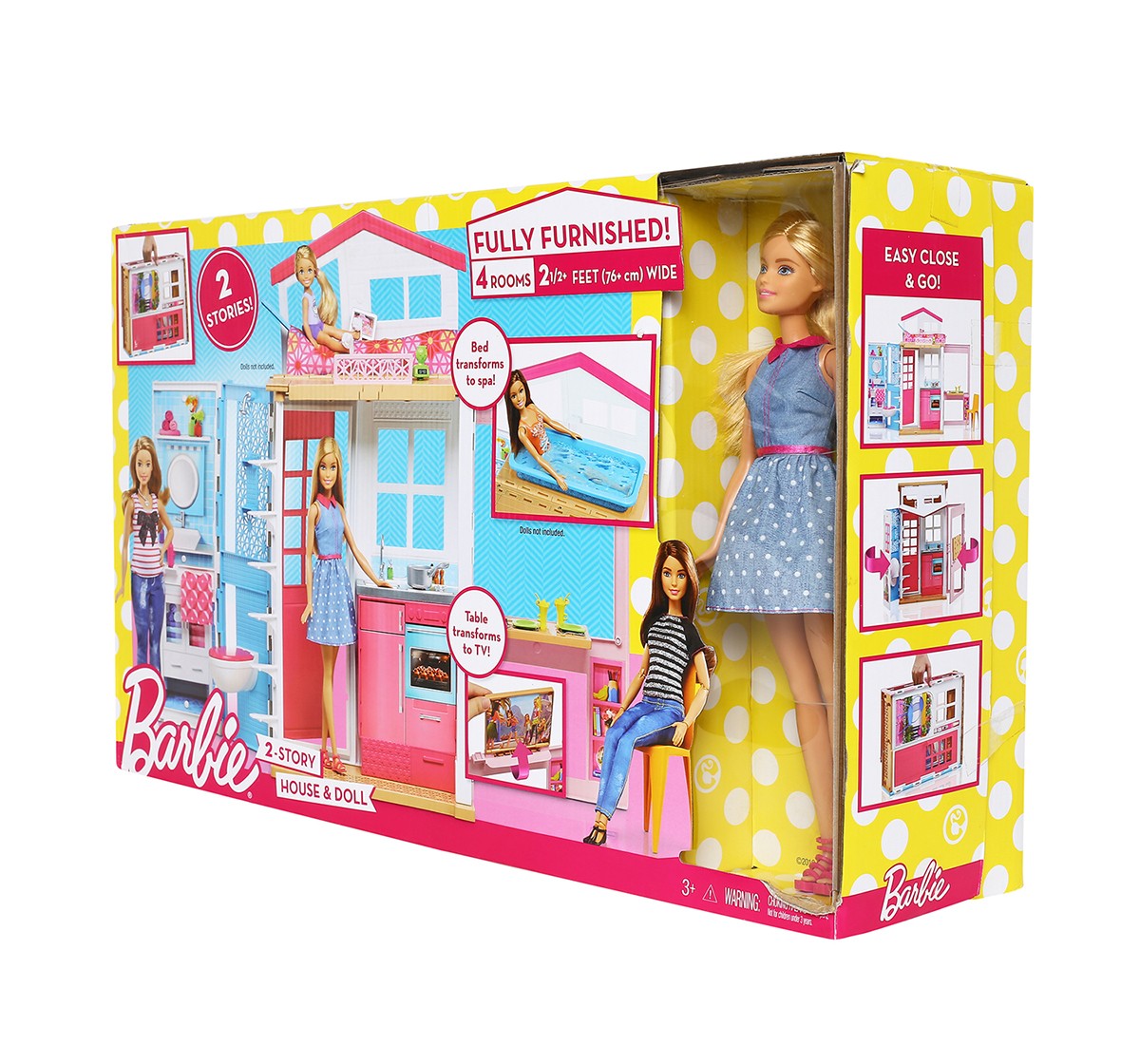 Barbie 2 Story House And Doll, Multi Color Doll House & Accessories for age 3Y+ 