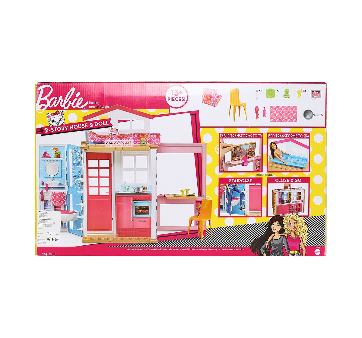 Barbie 2 Story House And Doll, Multi Color Doll House & Accessories for age 3Y+ 