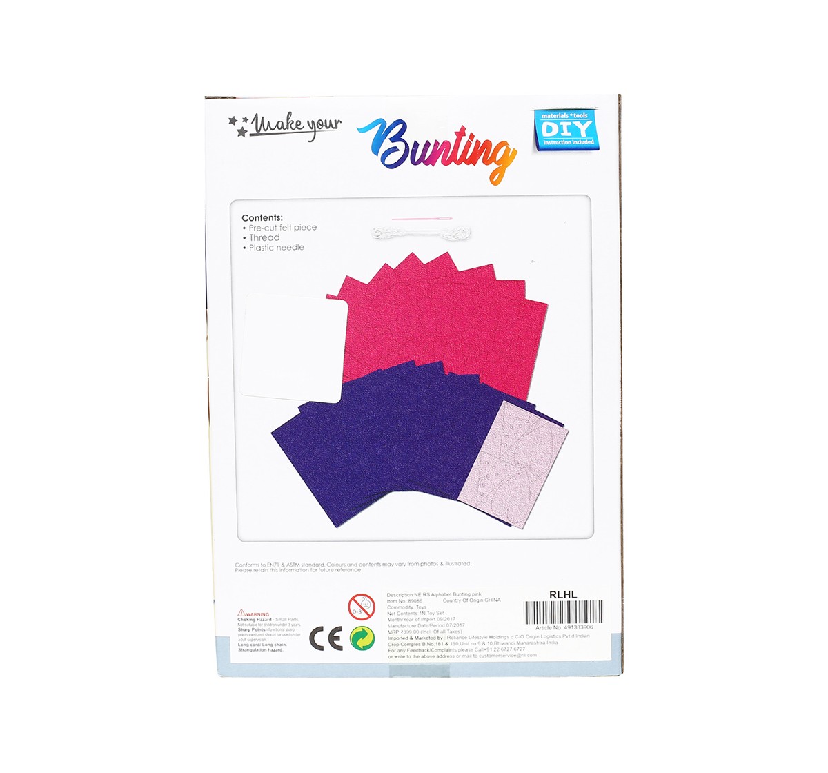 Redshift Comdaq Alphabet Bunting DIY Art & Craft Kit for Kids age 5Y+ (Pink)