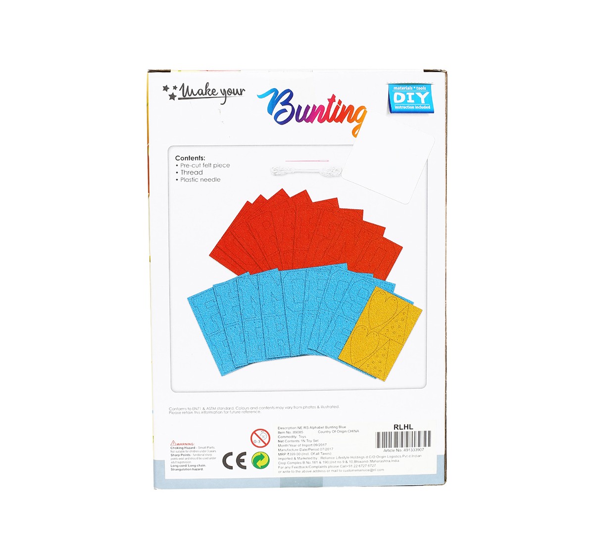 Redshift Comdaq Alphabet Bunting DIY Art & Craft Kit for Kids age 5Y+ (Blue)