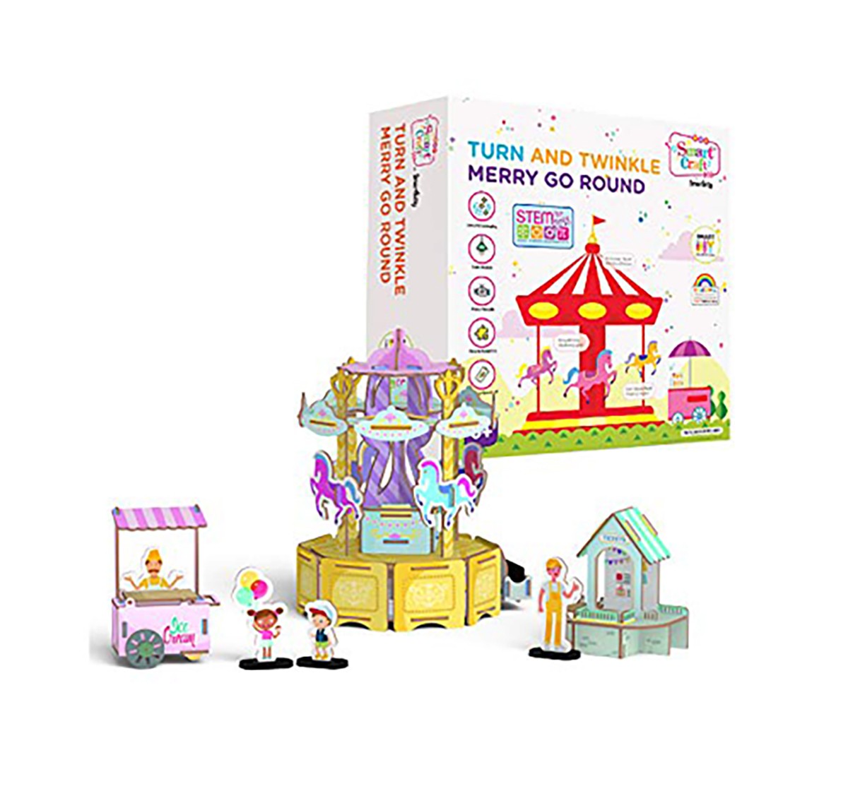 Smartivity Turn And Twinkle Merry Go Round: Stem, Diy, Educational, Learning, Building and Construction Toy for Kids age 6Y+ 