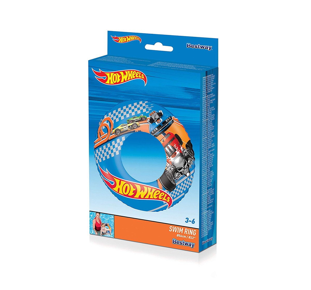 Bestway Hot Wheels Swim Ring | Baby Swim Float | Swim Ring 56Cm | Age 3 To 6 Years -Multi Color Outdoor Leisure for Kids age 3Y+ 