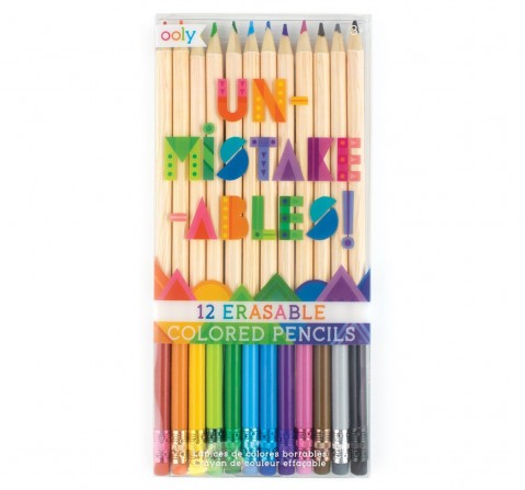 Ooly Unmistakeables 12 Erasable Colored Pencils School Stationery for Kids age 3Y+ 