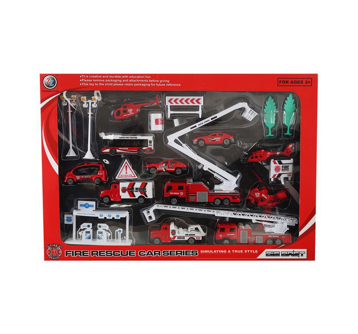 Comdaq Cartoon Car Construction Fire Engine -15 Pcs Vehicles for Kids age 3Y+ (Red)