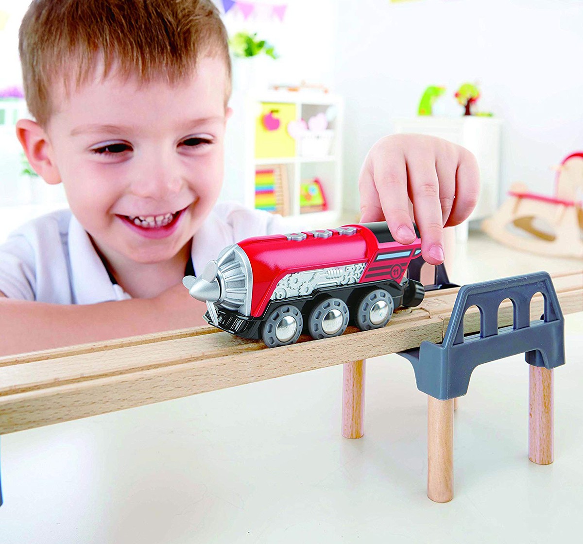 Hape Kids Wooden Railway Propeller Steam Engine Wooden Toys for Kids age 3Y+ 
