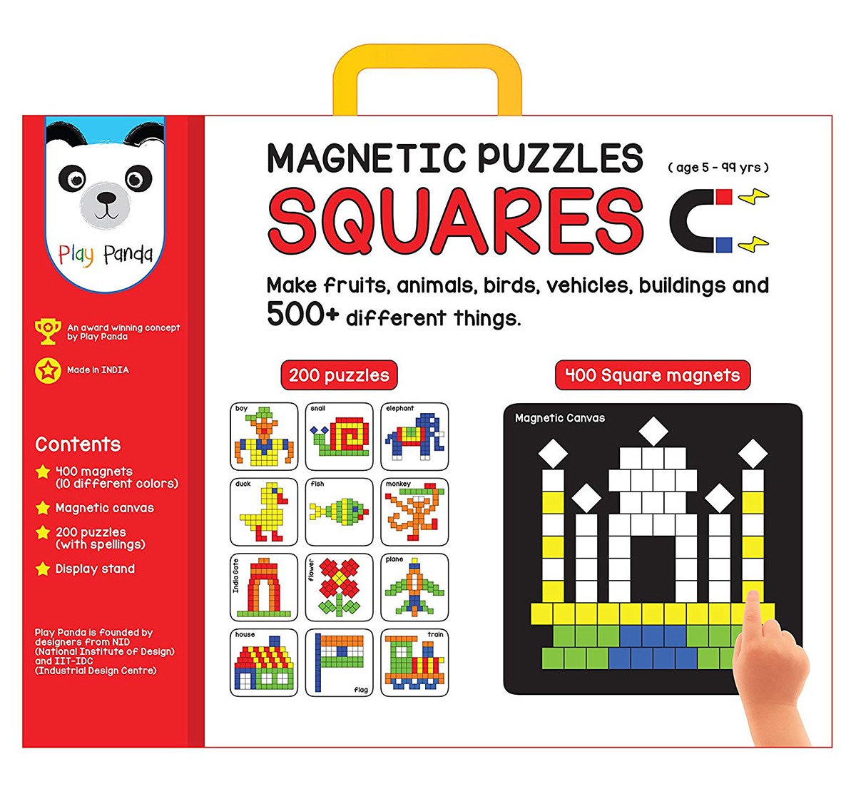 Play Panda Magnetic Puzzles Squares With 400 Colorful Magnets, 200 Puzzle Book, Magnetic Board And Display Stand,  4Y+ (Multicolor)