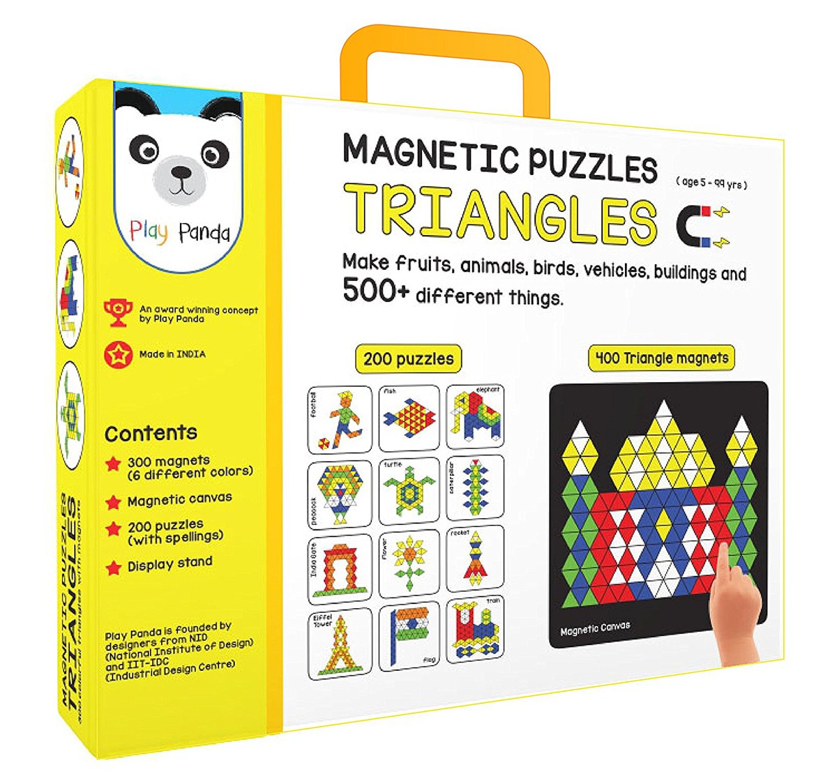 Play Panda Magnetic Puzzles Triangles With 400 Magnets, 200 Puzzles, Magnetic Board And Display Stand,  4Y+ (Multicolor)