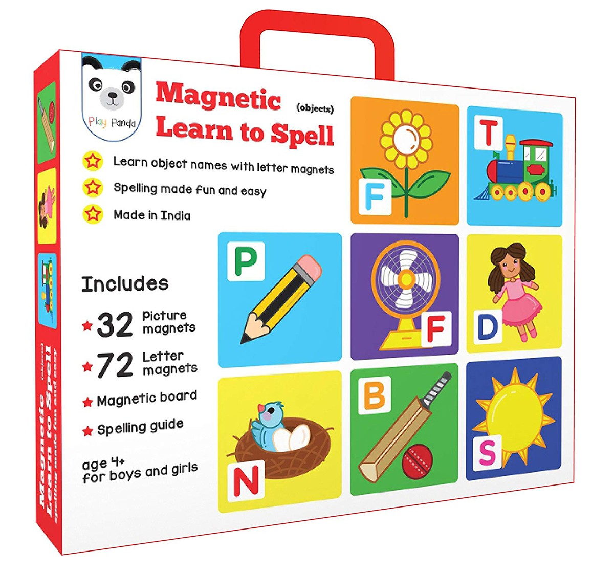 Play Panda Magnetic Learn To Spell Objects With 32 Picture Magnets, 72 Letter Magnets, Magnetic Board And Spelling Guide,  4Y+ (Multicolor)