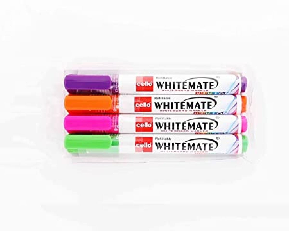 BIC CELLO Whiteboard Vivid Markers, Pack of 4, Assorted Colours, 10Y+