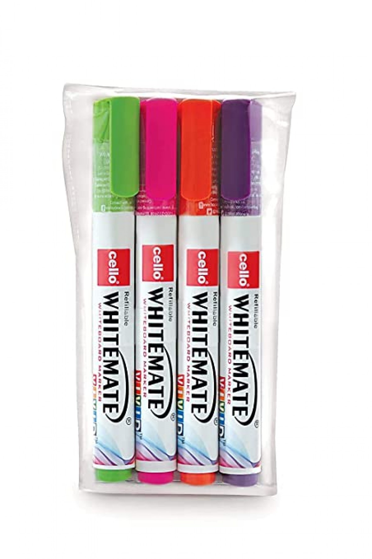 BIC CELLO Whiteboard Vivid Markers, Pack of 4, Assorted Colours, 10Y+