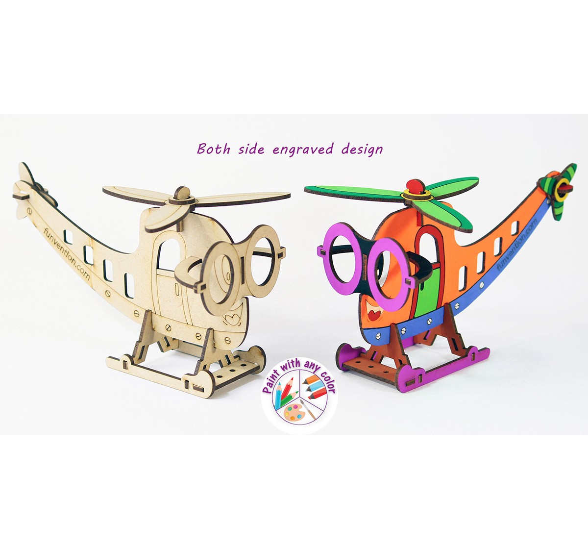 Funvention 3D Coloring Model - Helicopter Stem for Kids Age 5Y+