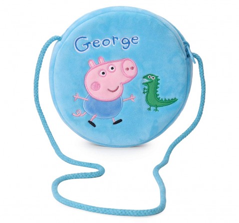 Peppa Pig George with Dino Round Sling Bag Plush Accessory for Kids age 3Y+ - 16 Cm (Blue)