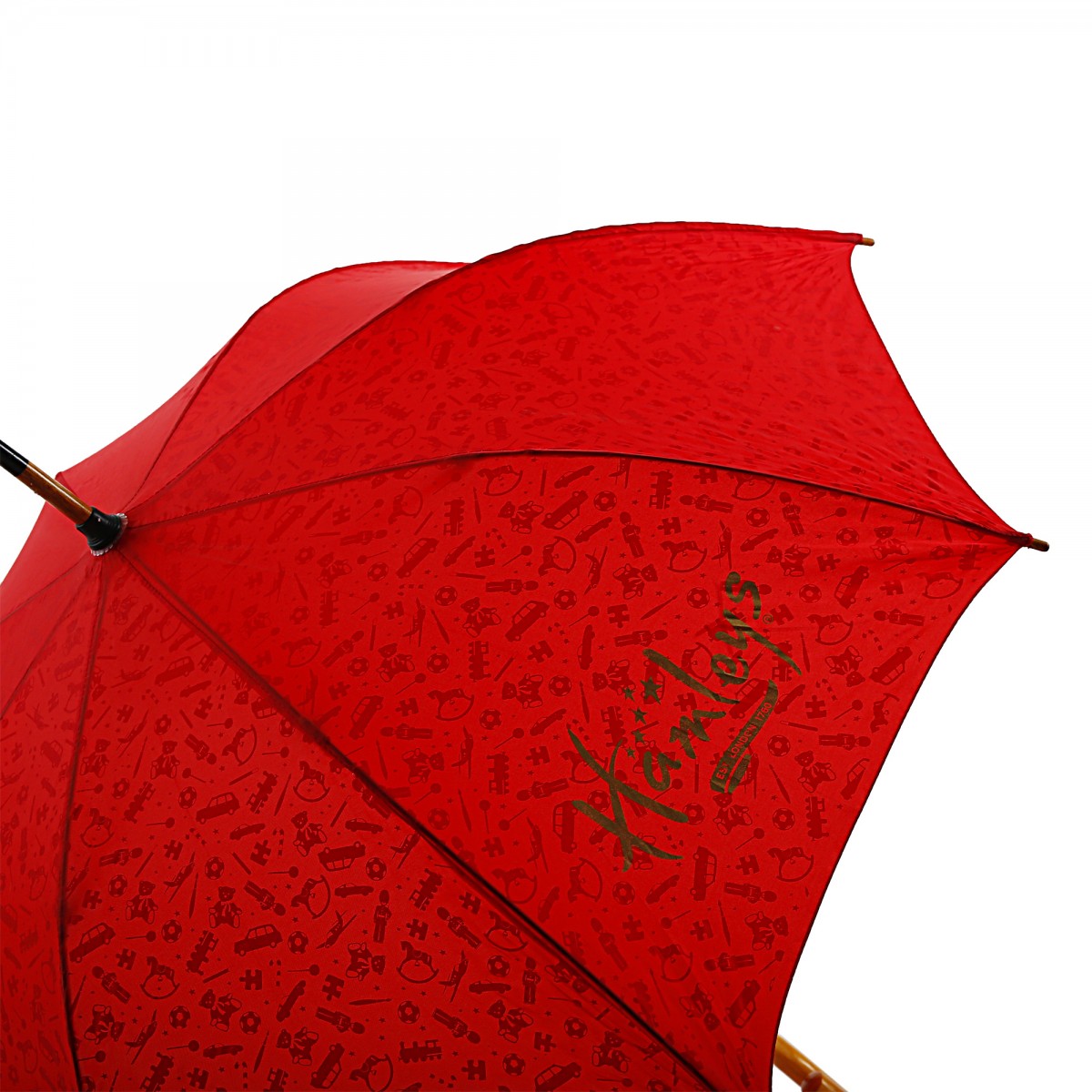 Hamleys London Print 28 inches Single Fold Rain Umbrella with Wooden Bend Handle and Auto Open Long Umbrellas, Kids for 5Y+, Red