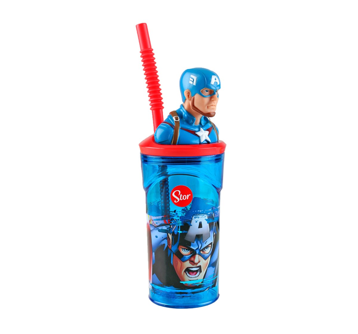Marvel story 3D Figurine Tumbler Avengers Gallery Captain America, Blue Water Bottles & Sipper for age 3Y+ (Blue),360 ml