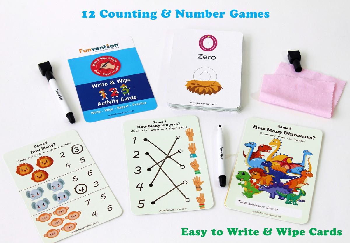 Funvention 123 Numbers Write and Wipe Activity Educational Game for 36 Years Kids Multicolour 3Y+