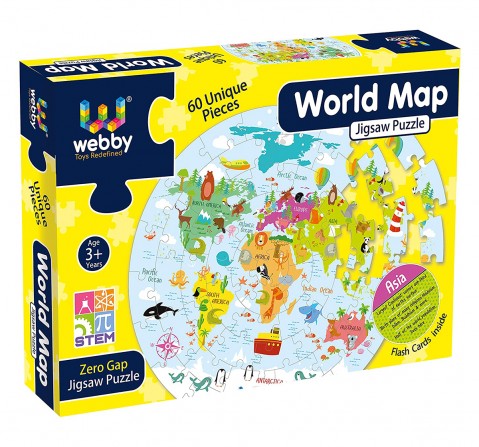 WebbyWebby World Map Jigsaw Floor Puzzle 60 Pcs,  3Y+(Multicolour)