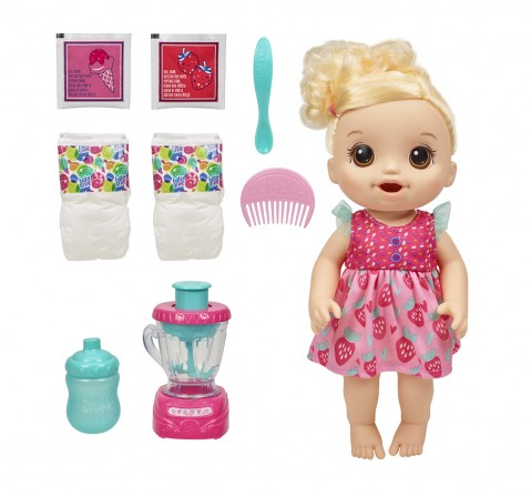 Baby Alive Magical Mixer Baby Doll Strawberry Shake with Blender Accessories, Drinks, Wets, Eats, Blonde Hair Dolls & Accessories for Ages 3 and Up  