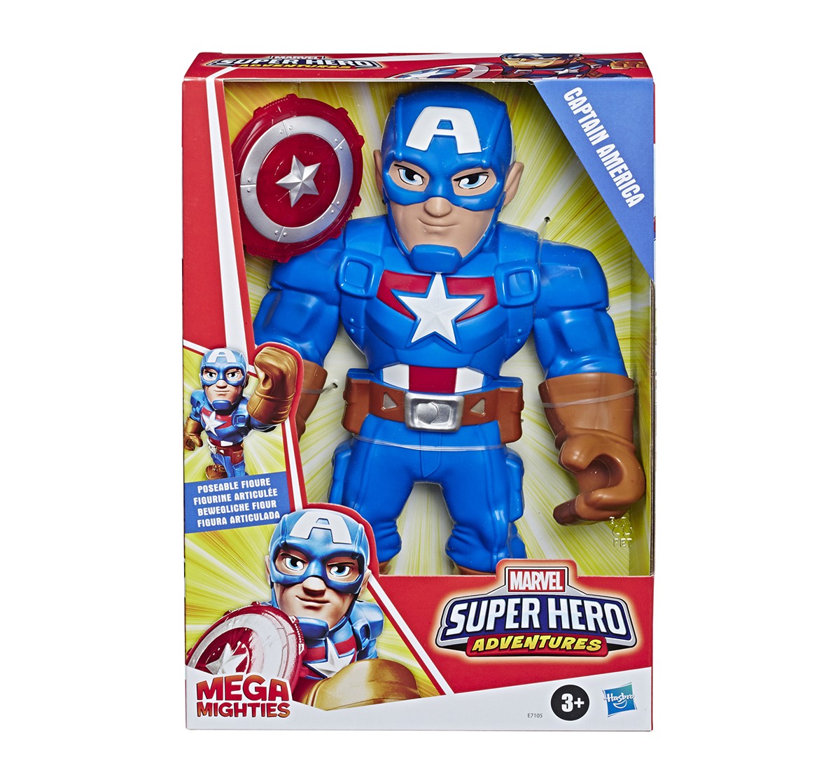 Playskool Heroes Mega Mighties Marvel Super Hero Adventures Captain America, Collectible 10-Inch Action Figure, Toys for Kids Ages 3 and Up 