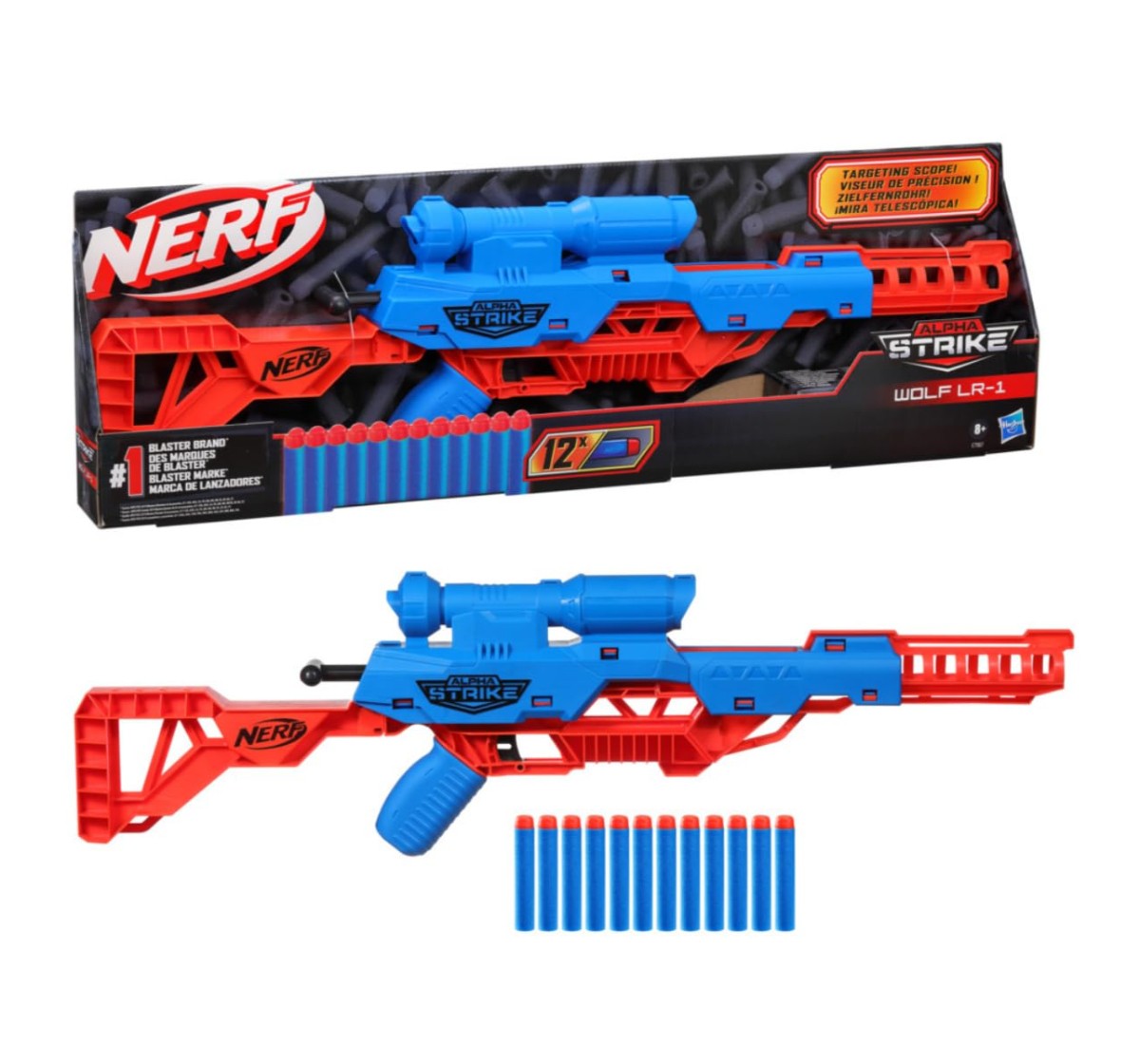 NERF Alpha Strike Wolf LR-1 Toy Blaster with Targeting Scope, Multicolour, 8Y+