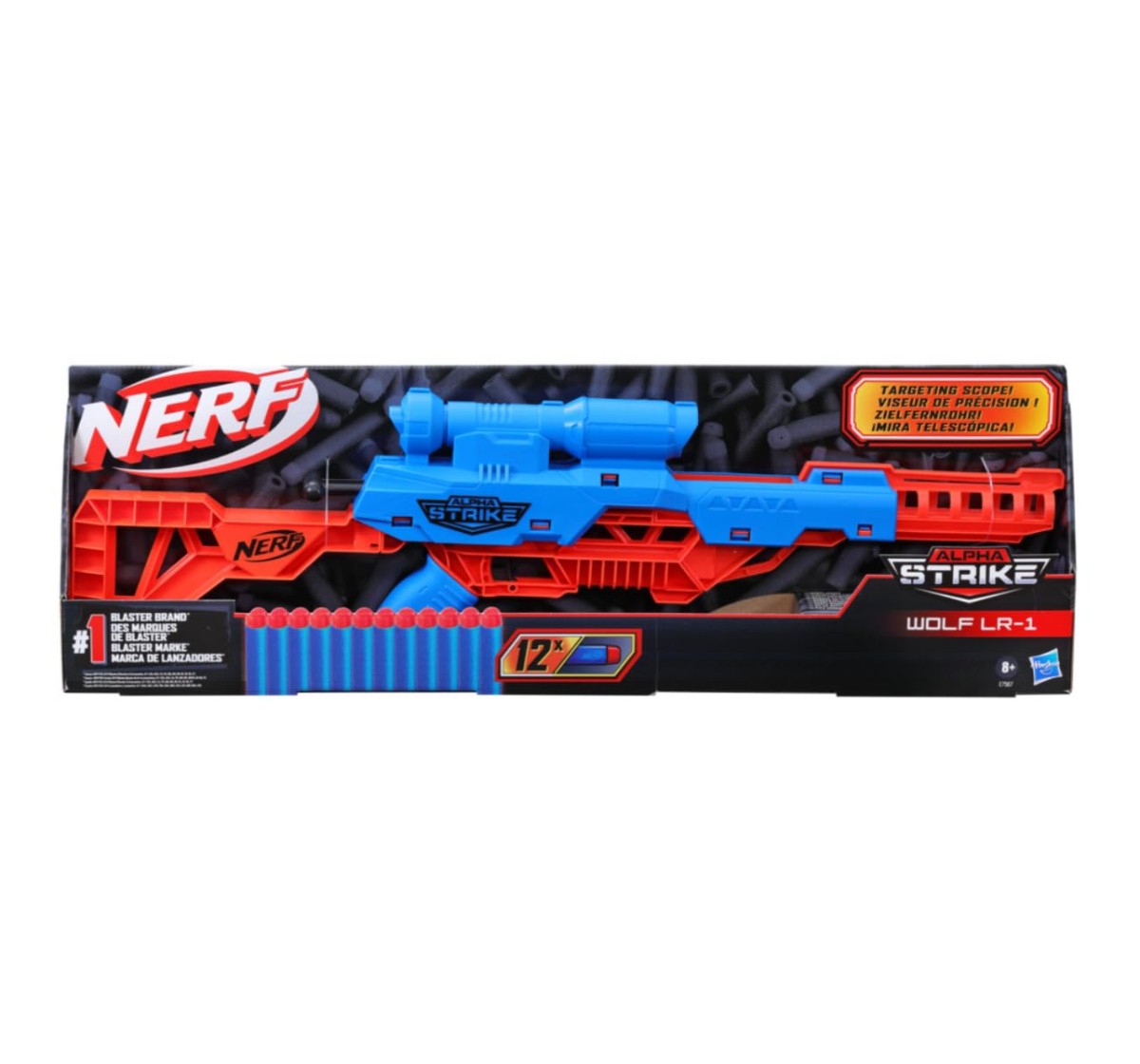 NERF Alpha Strike Wolf LR-1 Toy Blaster with Targeting Scope, Multicolour, 8Y+