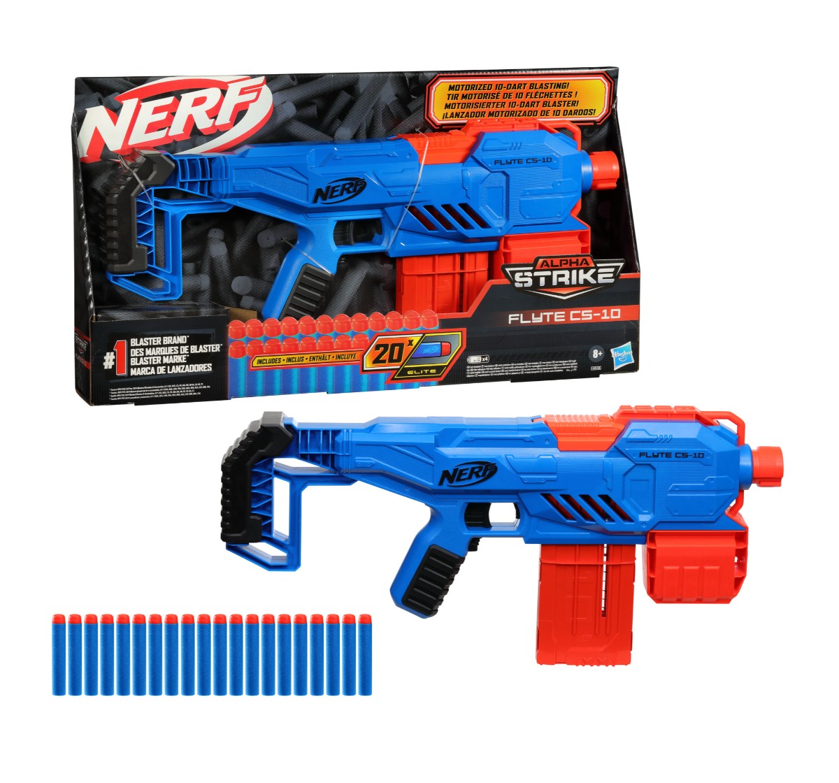 Nerf Alpha Strike Flyte CS 10 Motorized Blaster for kids 8Y+, Multicolour