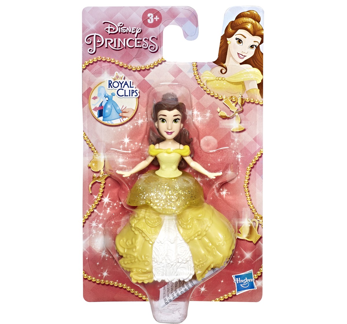 Disney Princess Belle Collectible Doll With Glittery Yellow One-Clip Dress, Royal Clips Fashion Toy for age 3Y+
