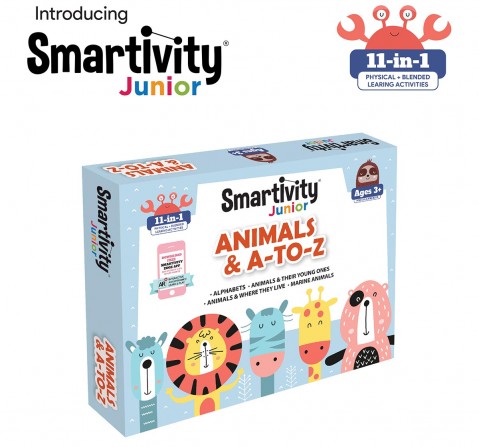 Smartivity Junior Animals & A-to-Z Pre-School STEAM Learning Educational Toy Art & Craft Play 11 in 1 Activity Kit Gift Box 2 - 5 yrs Toddler Baby Augmented Reality Coloring FREE APP Interactive Flash Cards for Kids age 3Y+ (Multicolor)