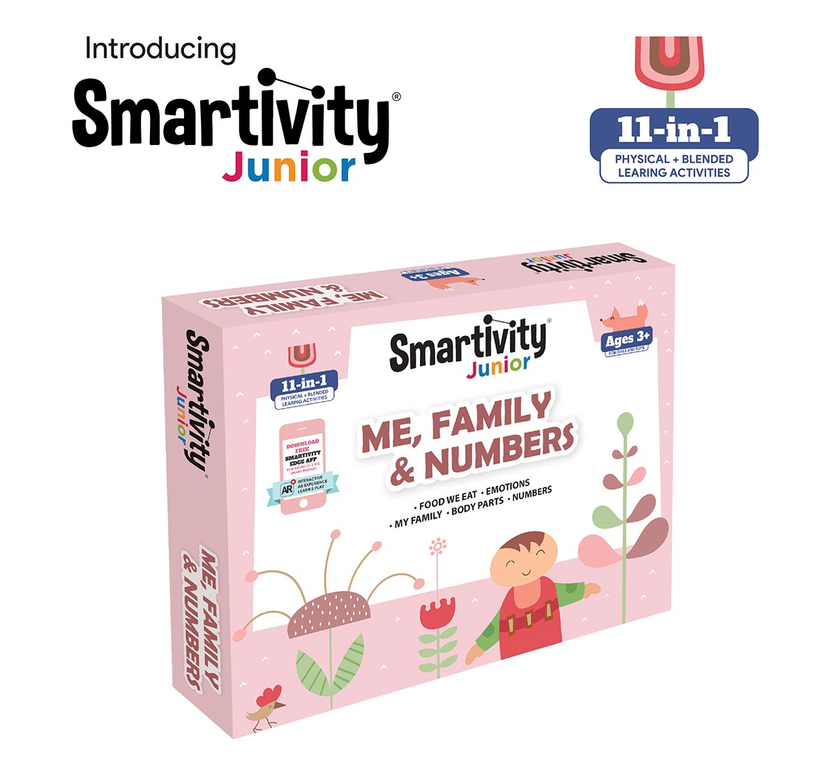 Smartivity Junior Me, Family & Numbers Pre-School STEAM Learning Educational Toy Art & Craft Play 11 in 1 Activity Kit Gift Box 2 - 5 yrs Toddler Baby Augmented Reality Colouring FREE APP Interactive Flash Cards for Kids age 3Y+ (Multicolour)