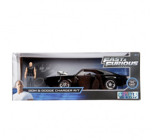Fast & Furious 1: 24 1970 Dodge Charger (Street) W/Dom Toretto Figur for Kids age 8Y+, Black