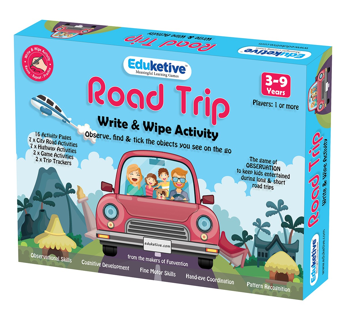Eduketive Road Trip Write & Wipe Reusable Activity 3-9 Years Traveling Game Activitiy for Kids Observational Games with Marker - Gift for Kids