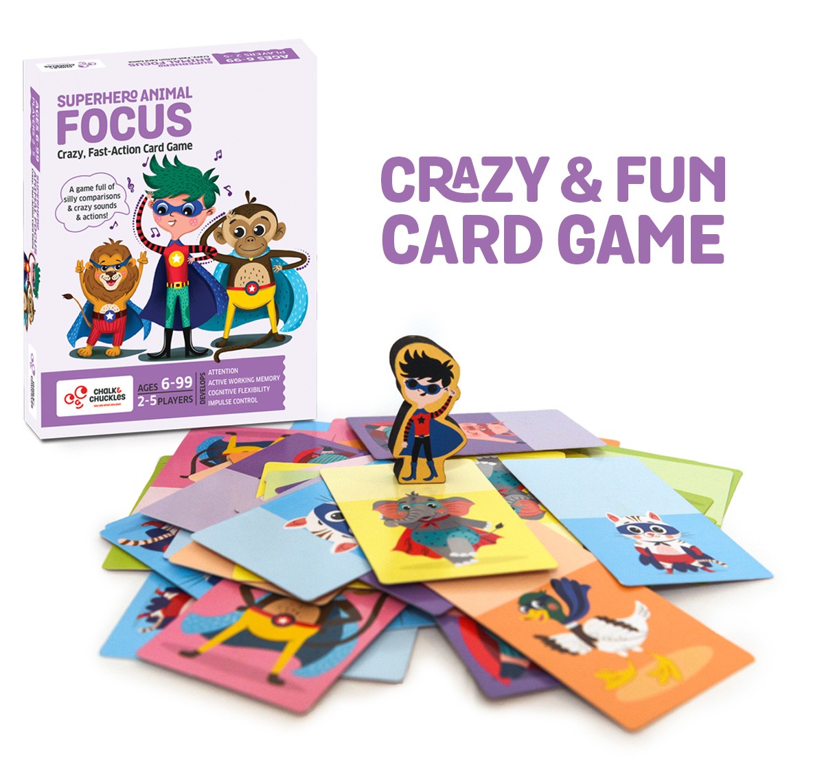 Chalk and Chuckles Superhero Animal Focus Card Game,  6Y+