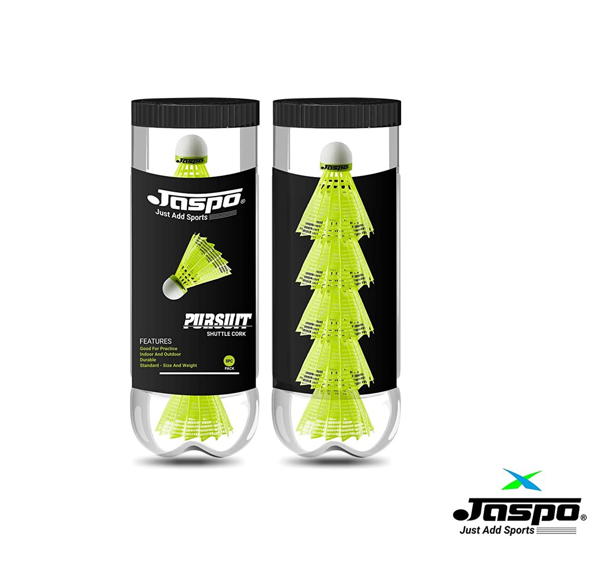 Jaspo Plastic Pursuit Shuttlecock High Speed With Great Stability And Durability For Indoor Outdoor Training, Practice Badminton Rackets Sports Green Pack Of 5 Yellow 6Y+