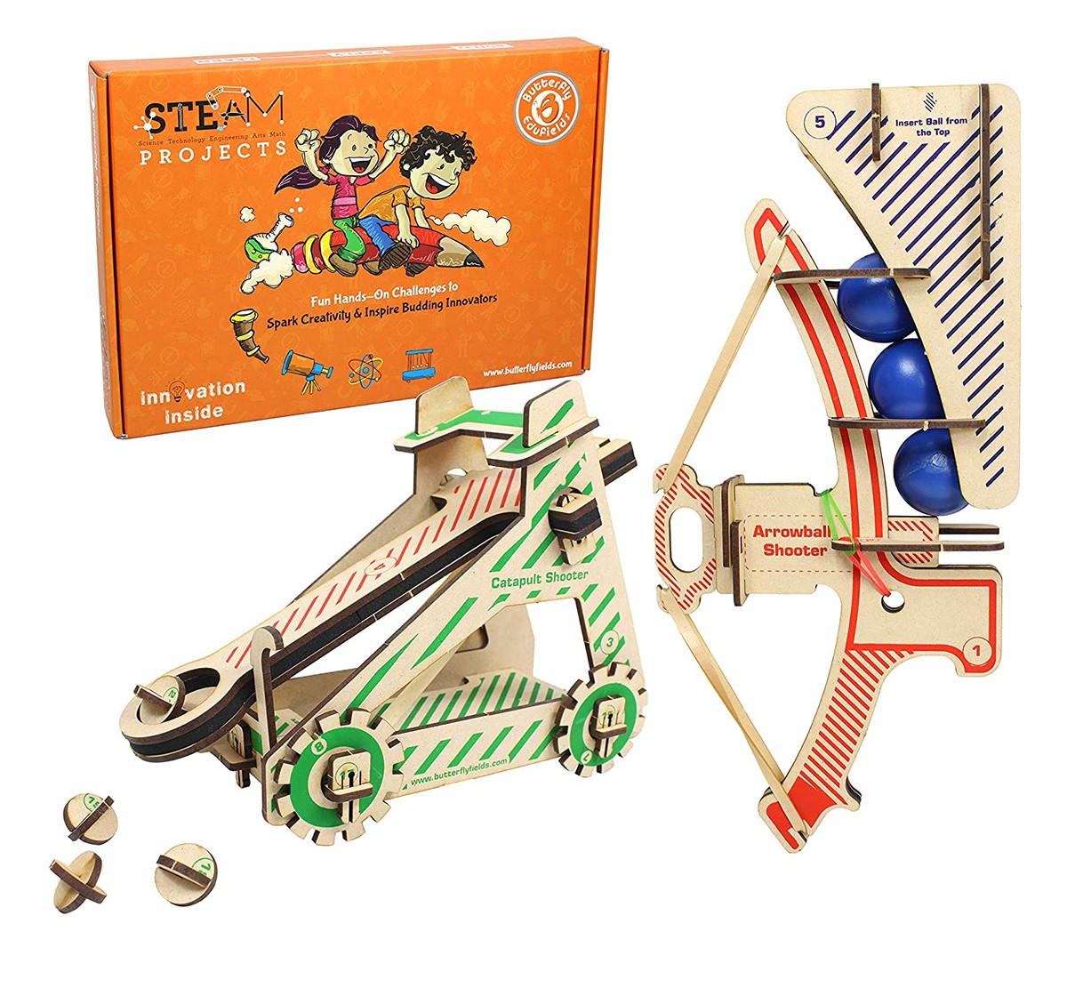Butterfly Edufields Wooden Catapult Shooter vs Arrowball Shooter, 5Y+