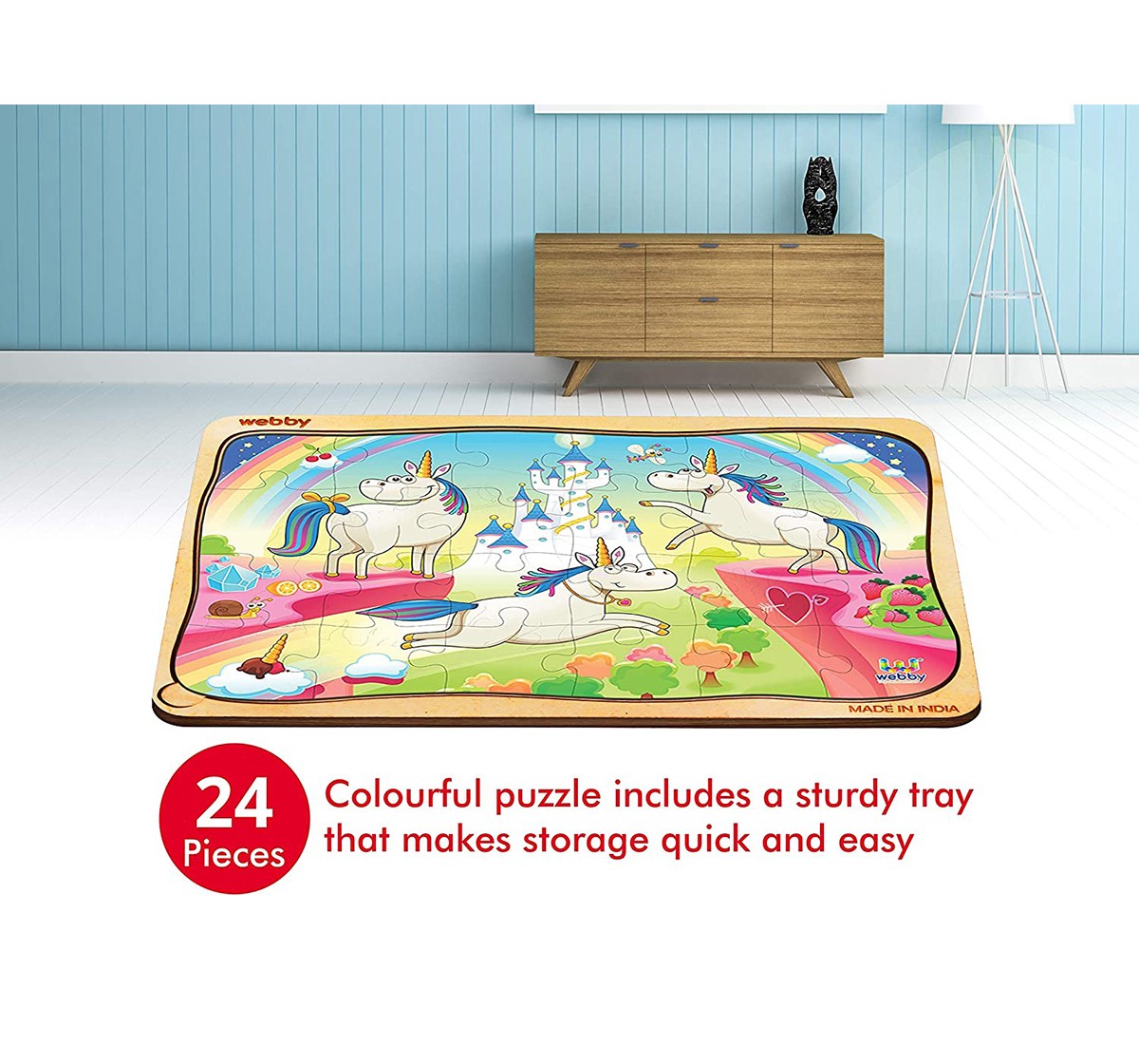 Webby Funny Unicorns Wooden Puzzle 24pcs,  3Y+ (Multicolour)