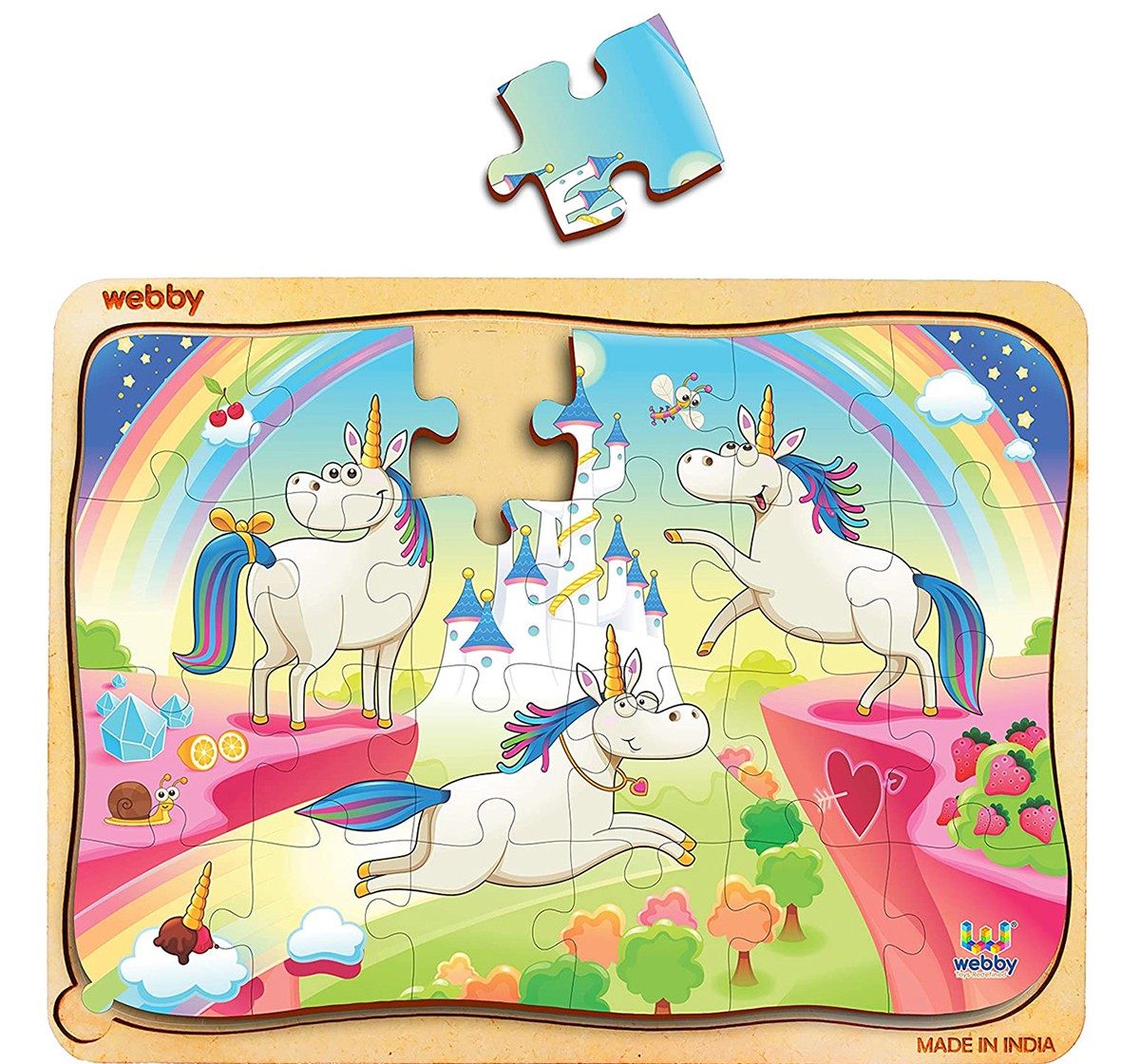 Webby Funny Unicorns Wooden Puzzle 24pcs,  3Y+ (Multicolour)