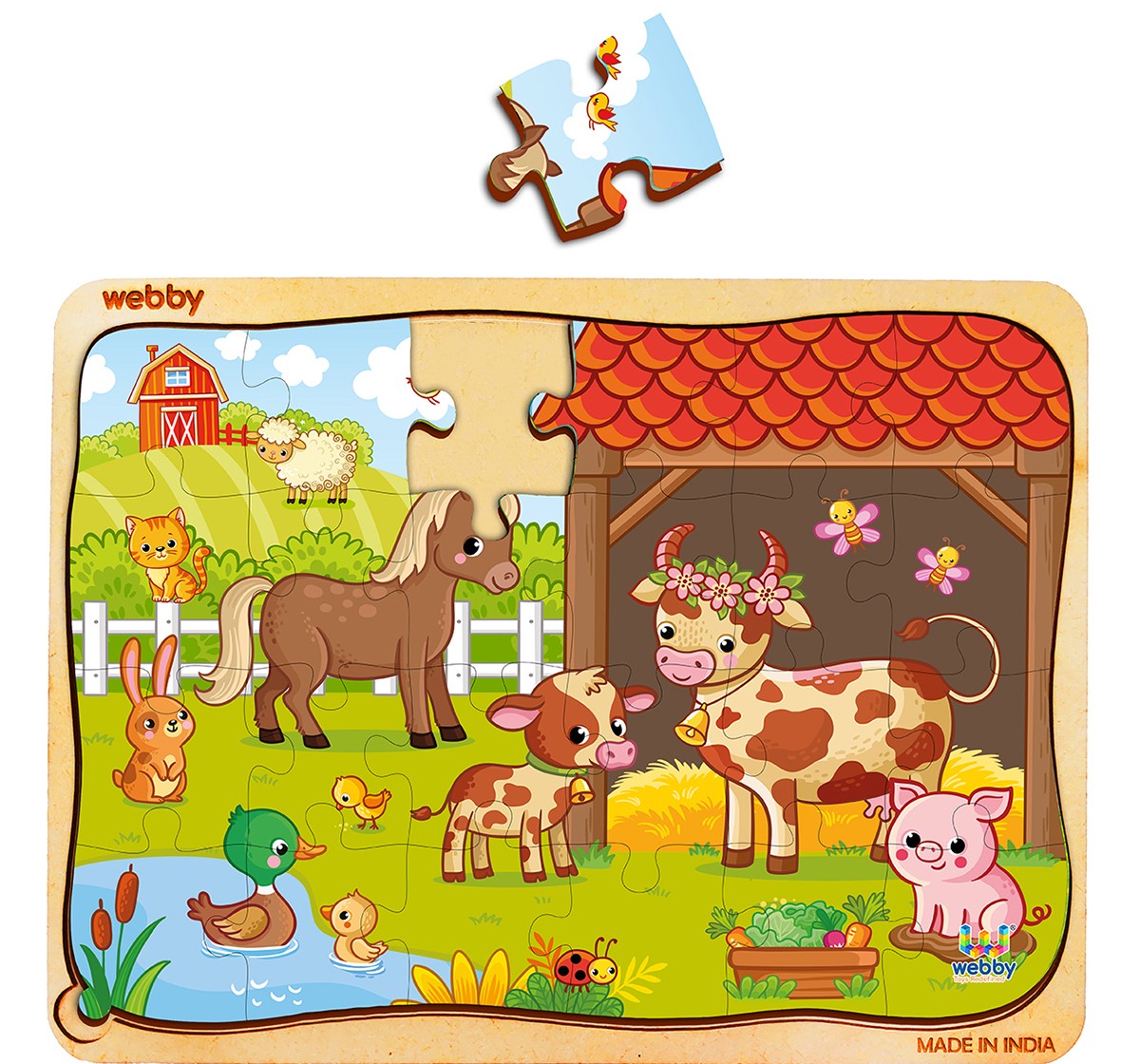 Webby Farm Animals Wooden Puzzle 24pcs,  3Y+ (Multicolour)