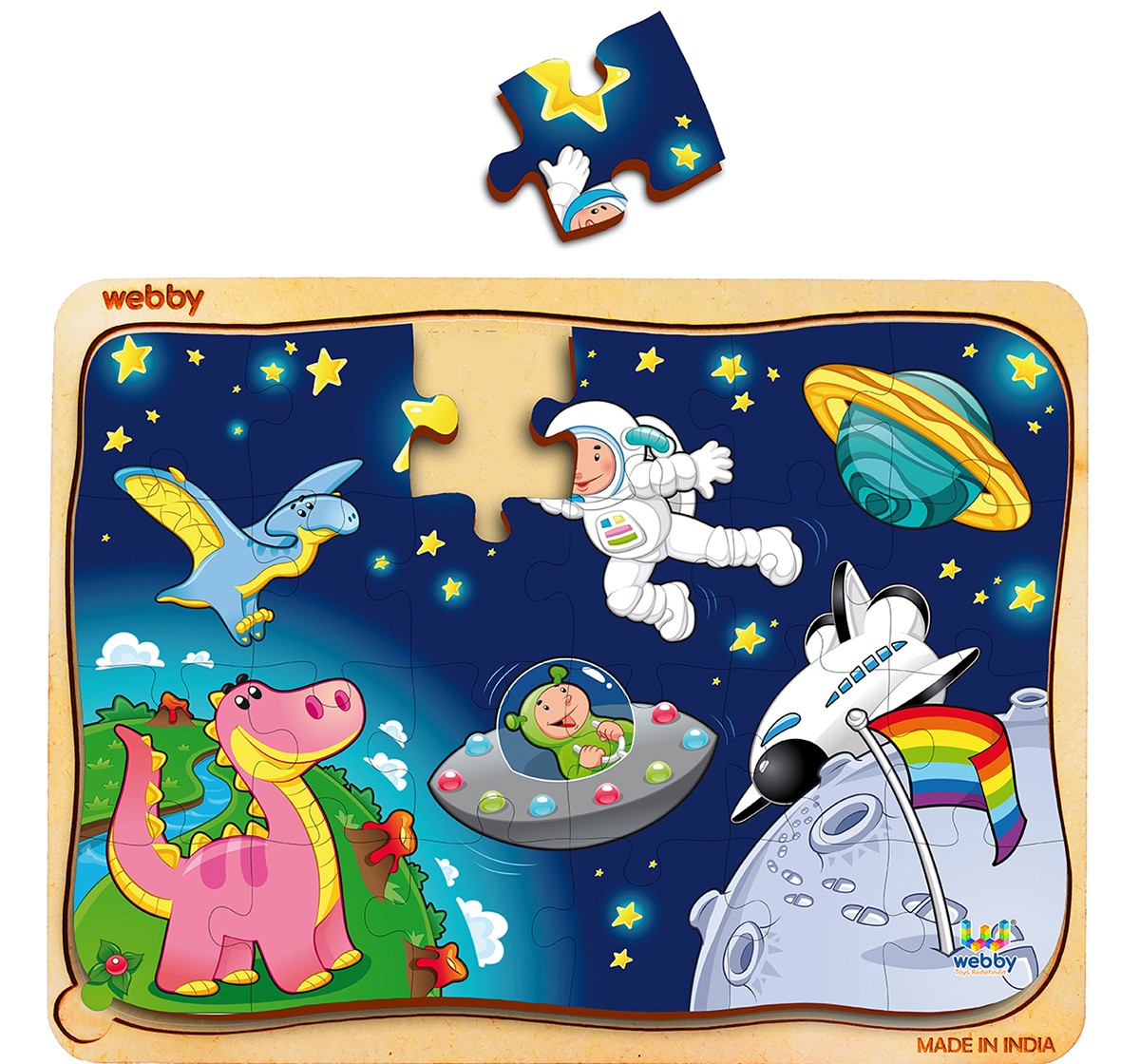 Webby Man in Space Wooden Puzzle 24pcs,  3Y+ (Multicolour)