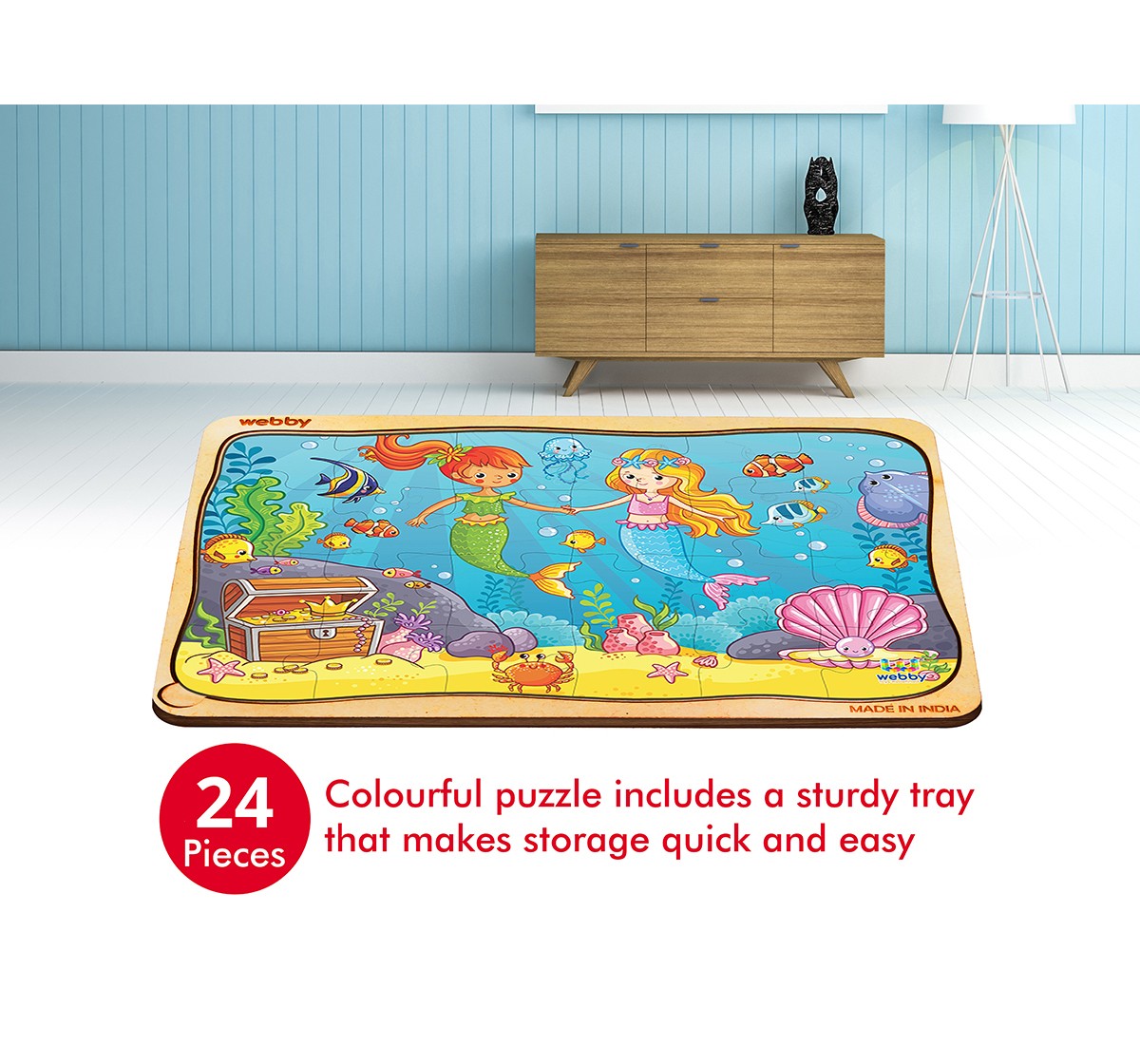 Webby Two Little Mermaid Wooden Puzzle 24pcs,  3Y+ (Multicolour)