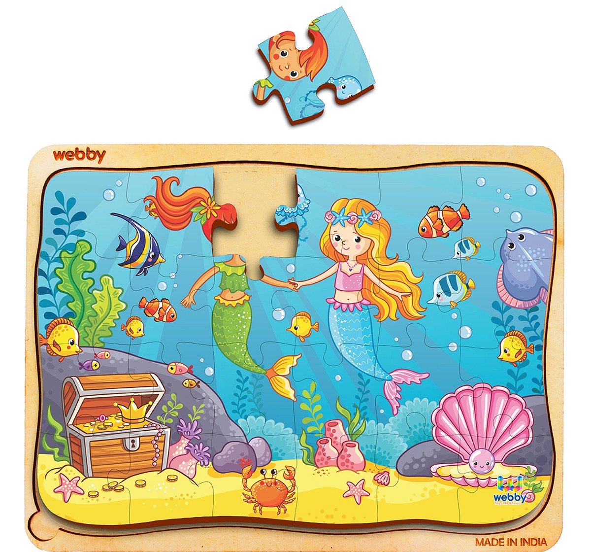 Webby Two Little Mermaid Wooden Puzzle 24pcs,  3Y+ (Multicolour)