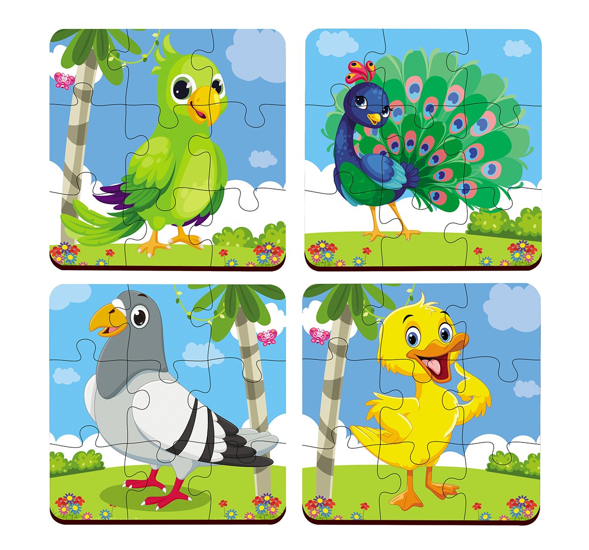 Webby 4in1 Wooden Birds Puzzle 36pcs,  3Y+ (Multicolour)