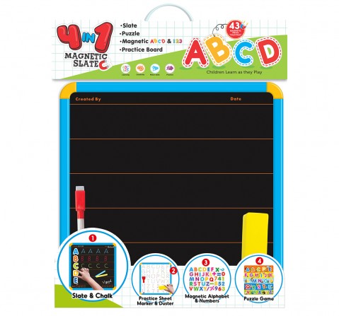 IToys 4 in 1 Magnetic Slate & Practice Board with Marker Pen for kids (PVC),  4Y+(Multicolour)
