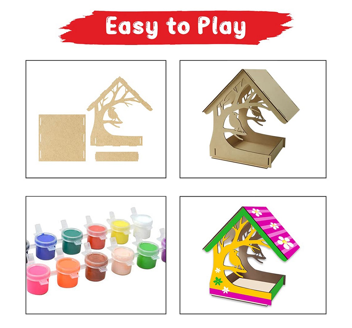 Webby DIY Wooden Build & Paint Hut Shaped Cute Bird House for Kids Toy,  3Y+ (Multicolour)