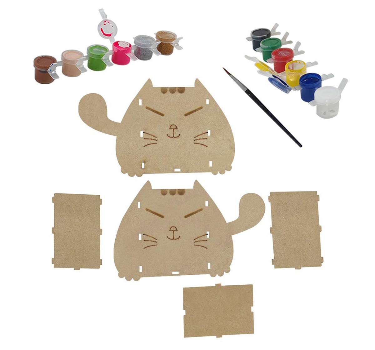Webby DIY Build & Paint Wooden Cat Shaped Pen Stand Toy,  3Y+ (Multicolour)